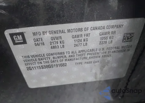 2016 Chevrolet Impala 2Lt z USA, uszkodzony, nr VIN 2G1115S38G9191682